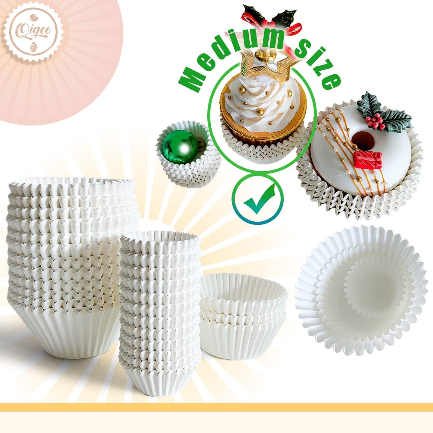 qiqee 600pcs White Cupcake Liners Muffin Linner No Smell, Food Grade Baking Cups（Standard Size）