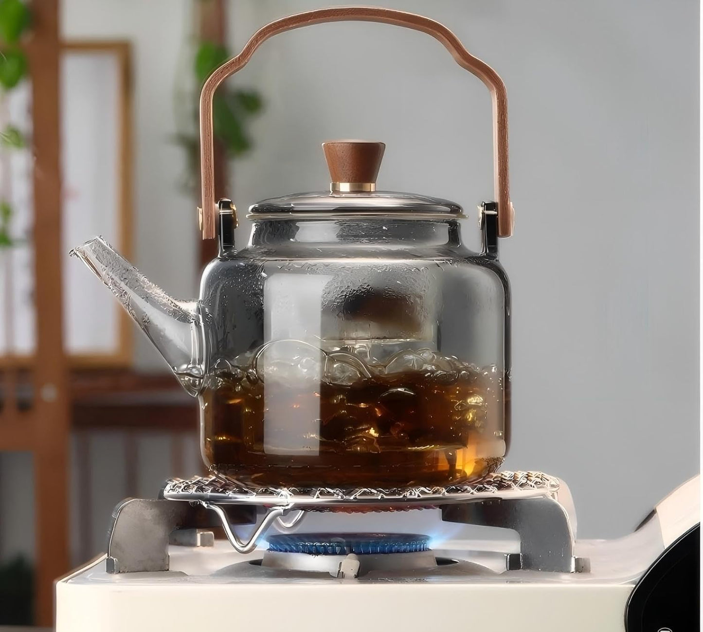 Glass Teapot with Infuser, Heat Resistant Borosilicate Tea Kettle, Clear, 34oz/1000ml Capacity, Tea Pot for Loose Leaf Tea, Stovetop Safe