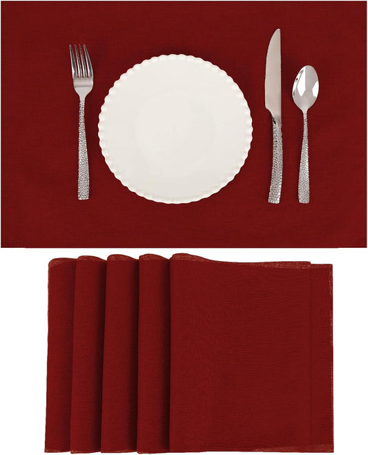 Placemats Set of 6 Linen Type Fabric Cloth Placemats, 19 x 13 Inch Double Layered Thick Wrinkle Free Heat Resistant Table Place, for Dining, Kitchen, Party (Burgundy, 48 * 33cm)