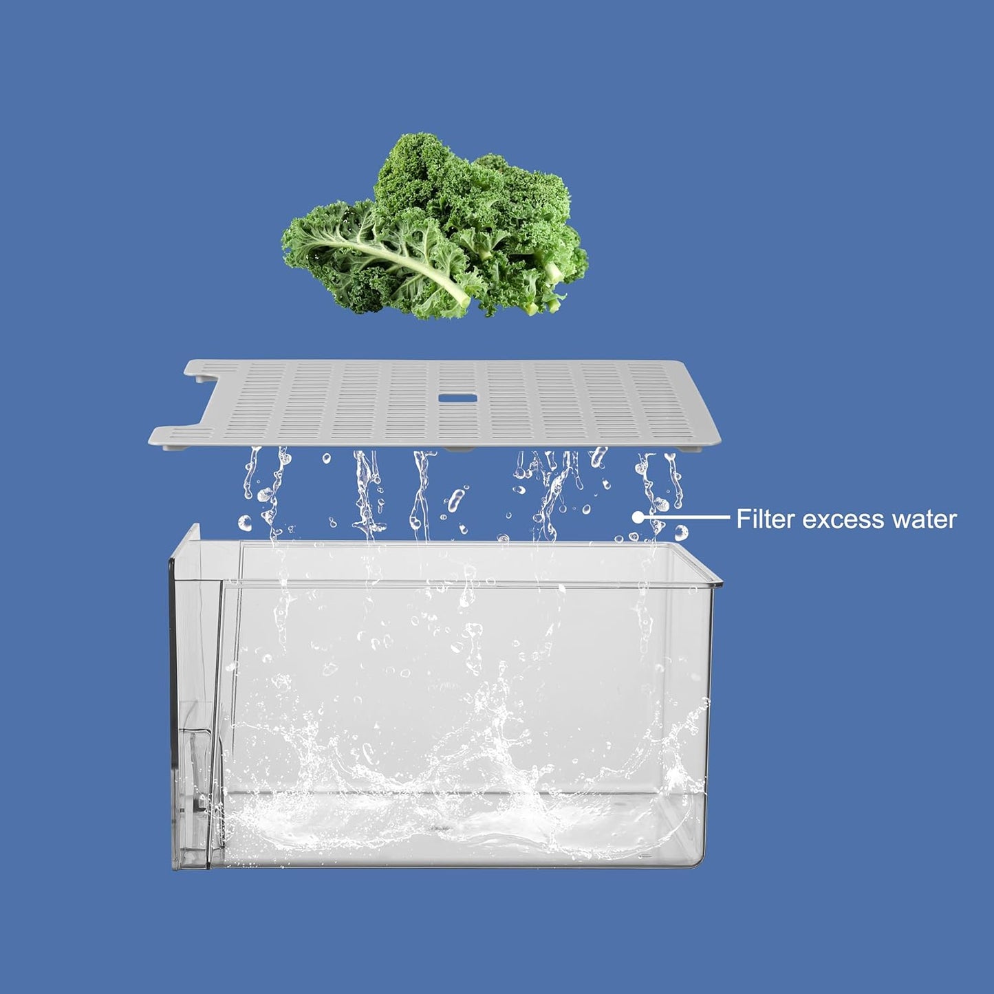 Plastic Clear Fridge Storage Organizer with Drawers & Drainer - Stackable Bins for Kitchen Fruit & Veggie Organization (2PCS, Large)