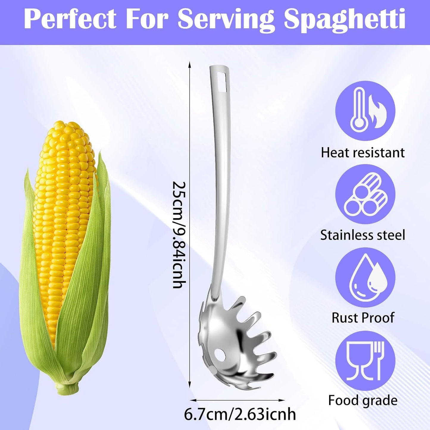 10.2 inch Spaghetti Spoon Server Pasta Spoon with Teeth Stainless Steel Pasta Spoons Spaghetti Server Utensil Stainless Steel Cooking Utensils Spoons Classic Dishwasher Safe