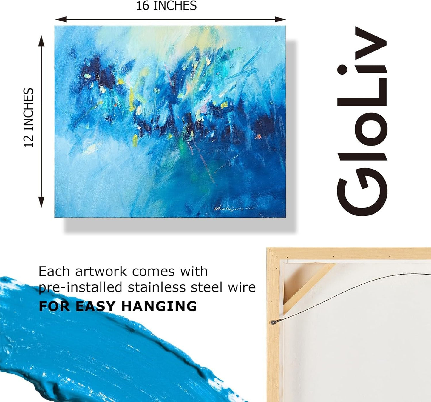Gloliv Canvas Wall Art for Living Room – Abstract Wall Decor Painting, Artist-Authorized Reproduction Print – Modern Canvas Prints for Office, Bedroom, Bathroom & Kitchen Home Decor 16"X12"