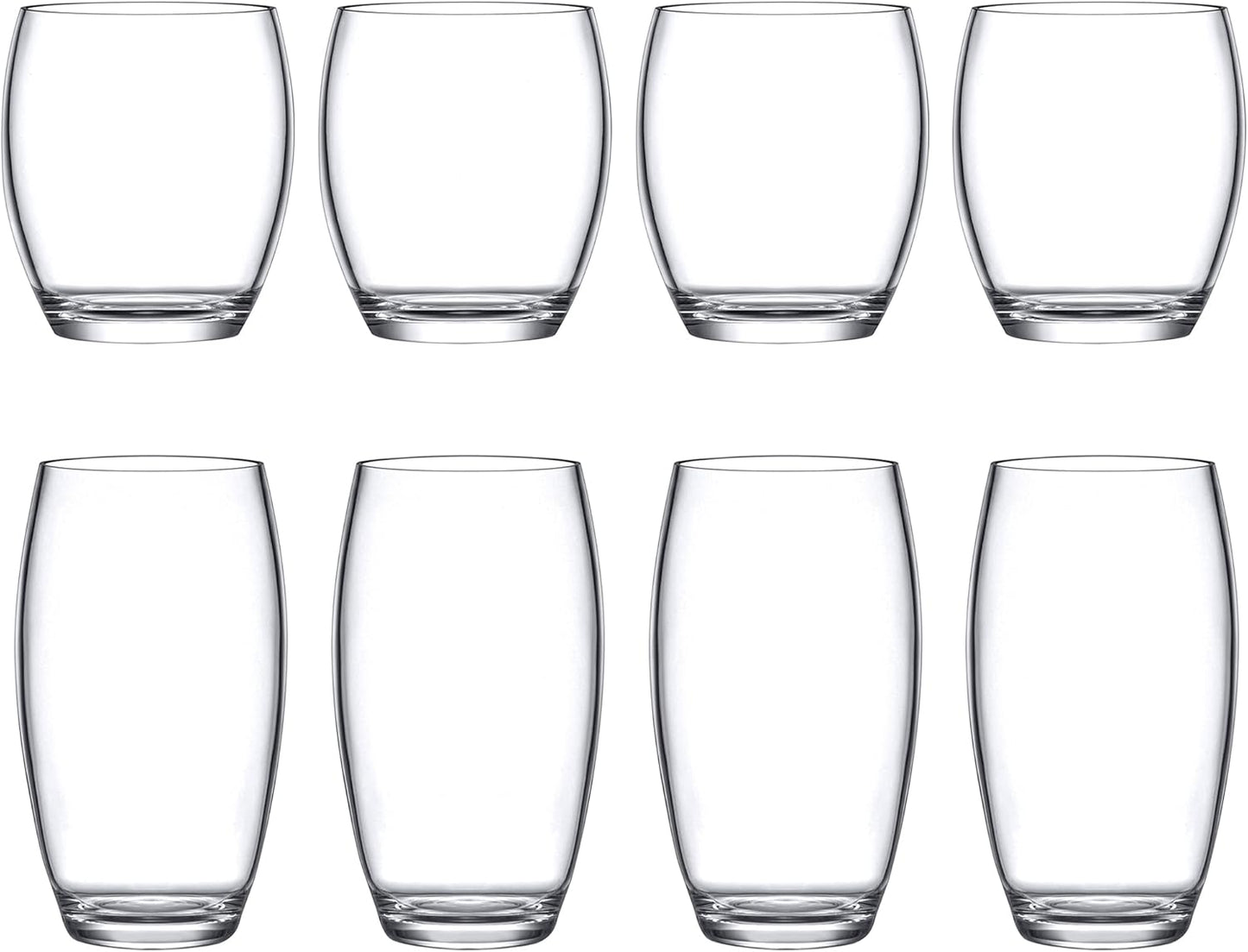 Amazing Abby - Fraternity - 12-Ounce and 16-Ounce Plastic Tumblers (Set of 8), Plastic Drinking Glasses, All-Clear Reusable Acrylic Cups, BPA-Free, Shatter-Proof, Dishwasher-Safe
