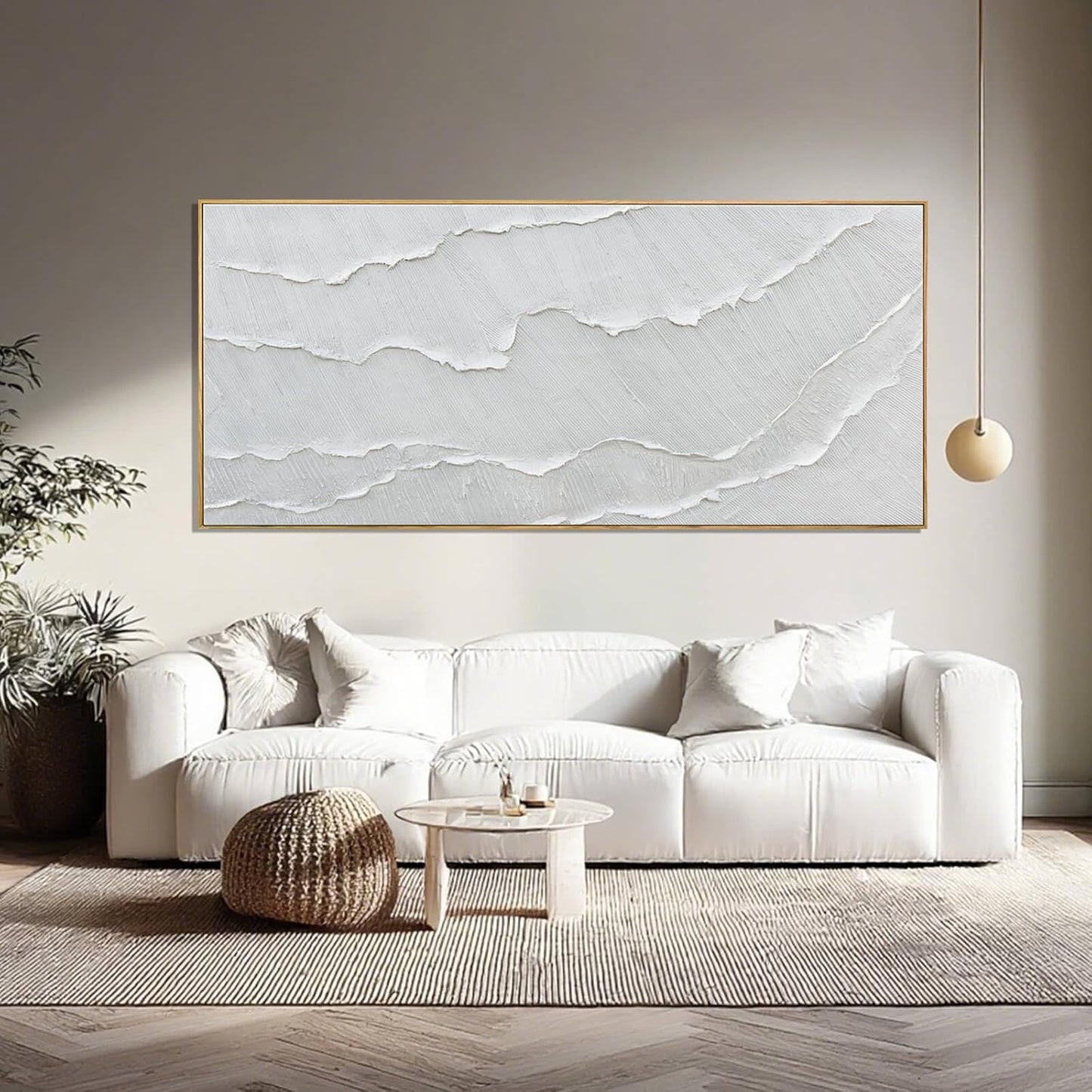 MLART99 White Wave Wall Art Textured Canvas Minimalist Coastal Poster Modern Oversized Painting - 32x70 Inch Extra Large Minimalist Artwork for Living Room Hallway Home Decor