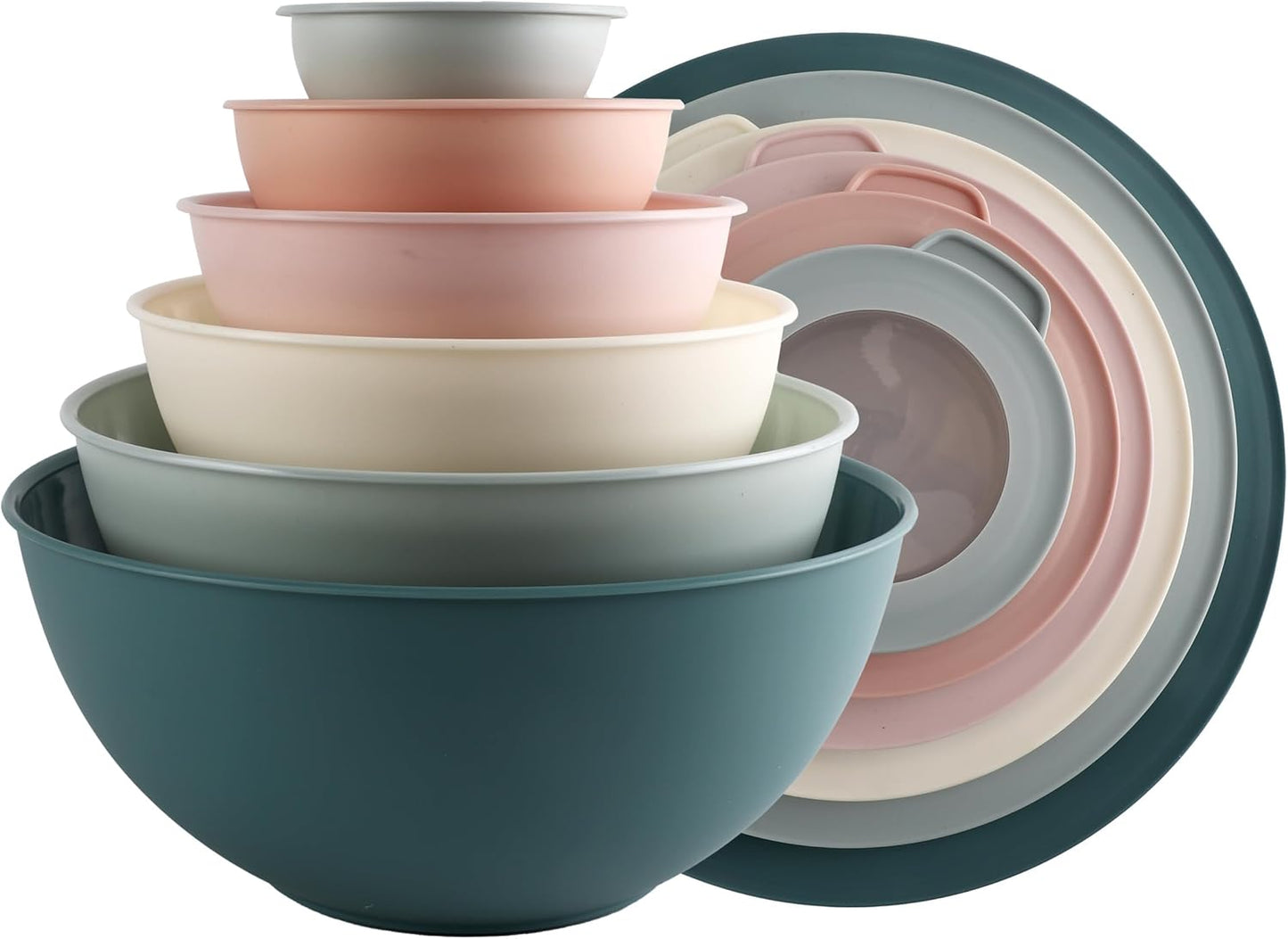 COOK WITH COLOR Mixing Bowls with TPR Lids - 12 Piece Plastic Nesting Bowls Set includes 6 Prep Bowls and 6 Lids, Microwave Safe (Teal)