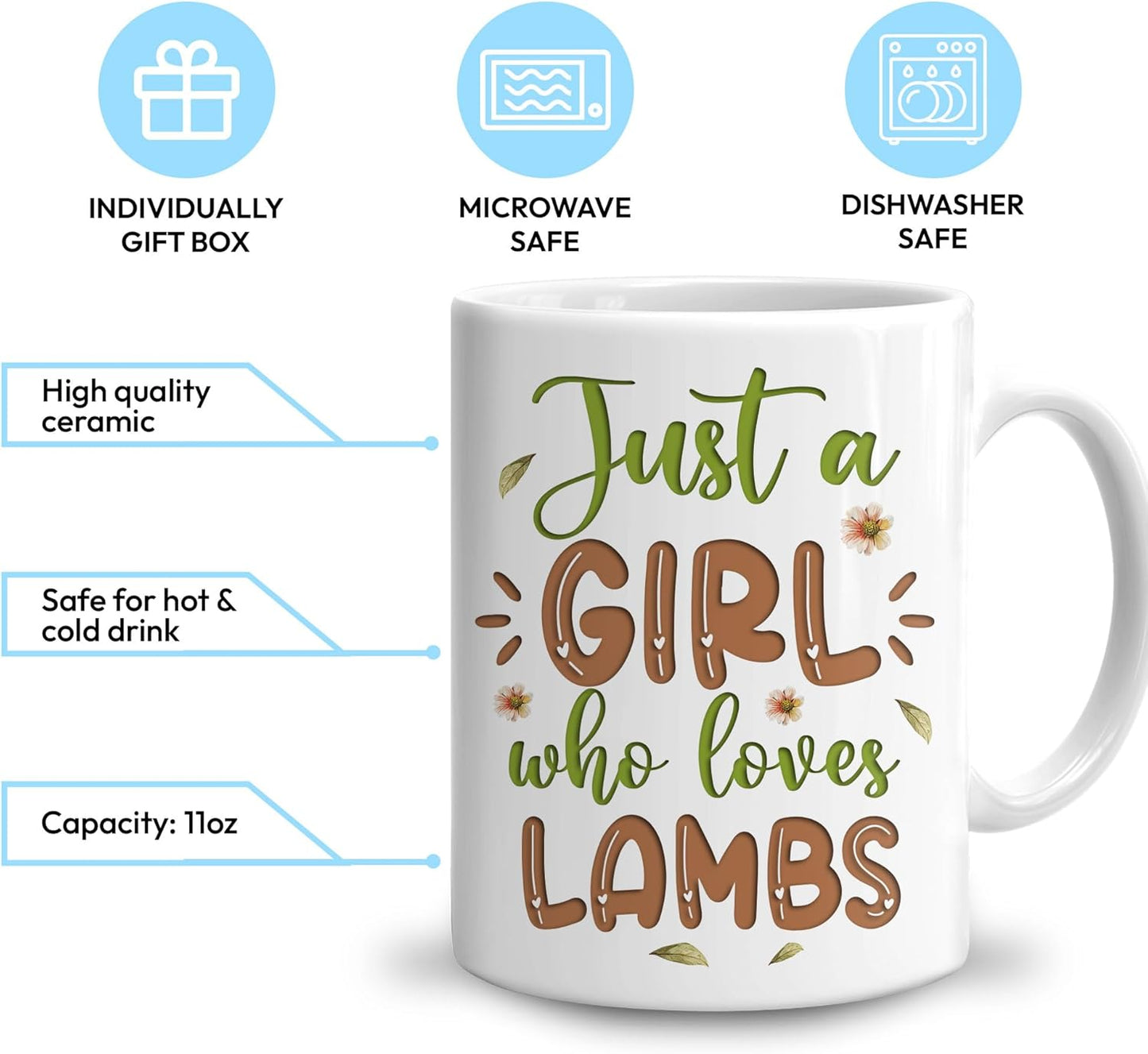 Hyturtle Personalized Gifts Lamb Lover - Just A Girl Who Loves Lambs Custom Name Ceramic Coffee Mug Cup 11oz - Idea Cute Animal Lover Gifts For Women, Girl kid Daughter On Birthday, Christmas