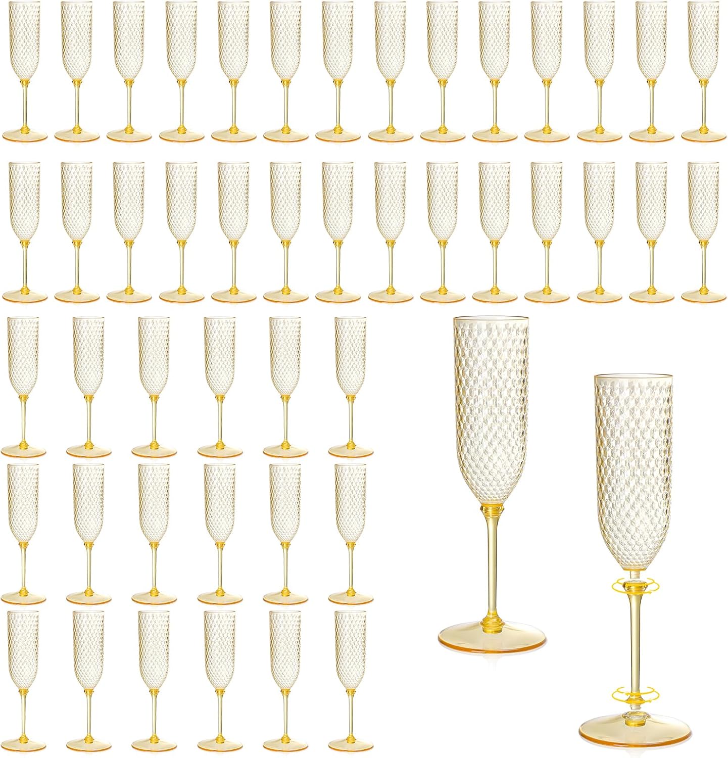 XUWAIDSGN 48 Pack Amber Detachable 2 piece Champagne Flutes 5.5 Oz Unbreakable Plastic Mimosa Disposable Champagne Glasses Drinking Cups Stemmed Reusable Wine Toasting Glasses for Wedding