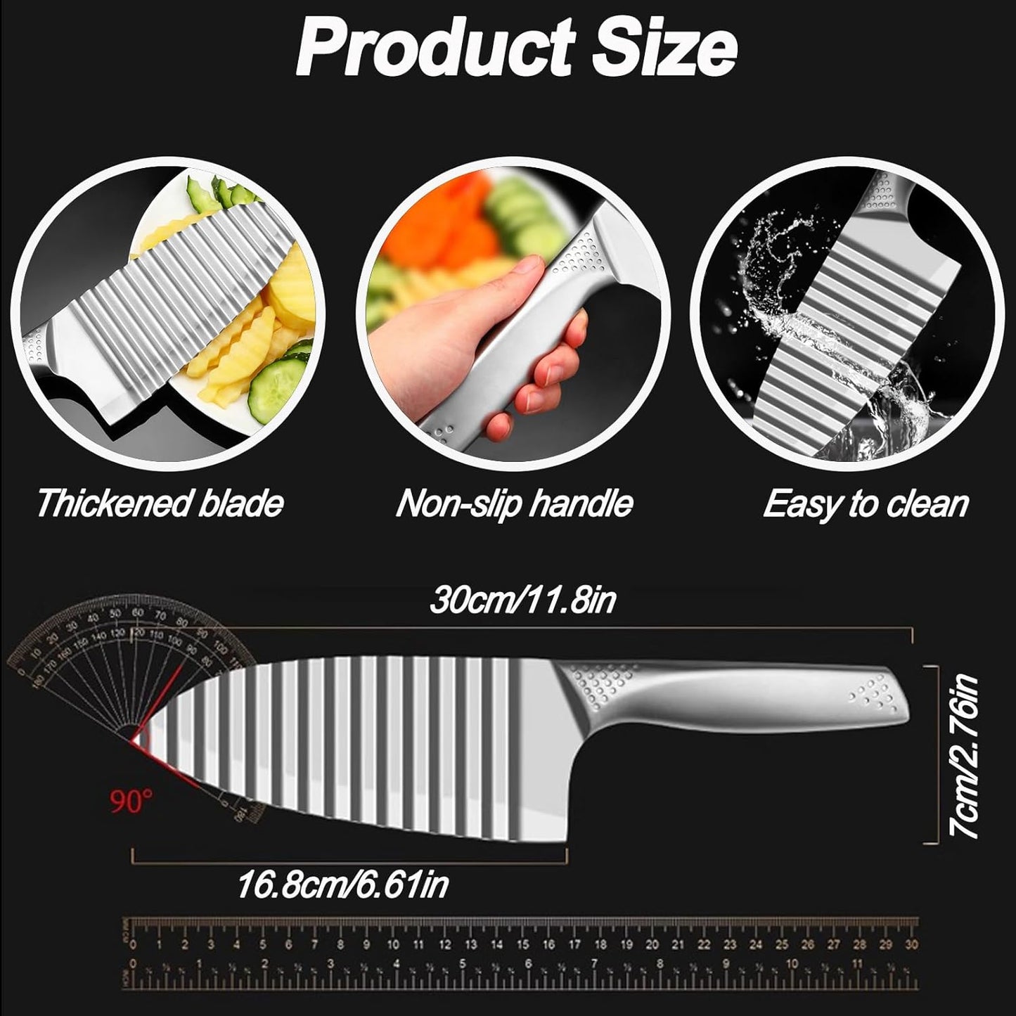 NOVANO Stainless Steel Crinkle Cutter with Wavy French Fries Chopper for Potato, Carrot and fruit, Waves French Fries Slicer Handheld Chopper，Dicer, Kitchen Gadgets & Essentials