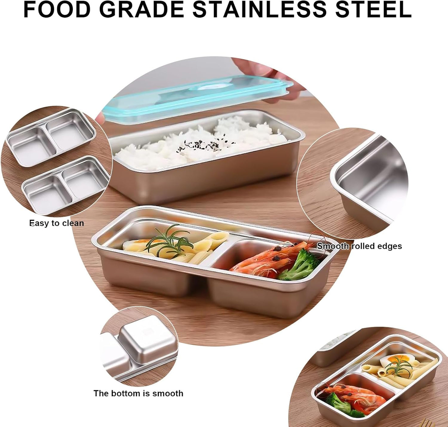 4Pcs Grab and Go Snack Containers Reusable, Stainless Steel Double Compartment Snack Containers, Dishwasher-Reusable Condiment Containers with Lids, Travel & Outdoor Camping Food Storage