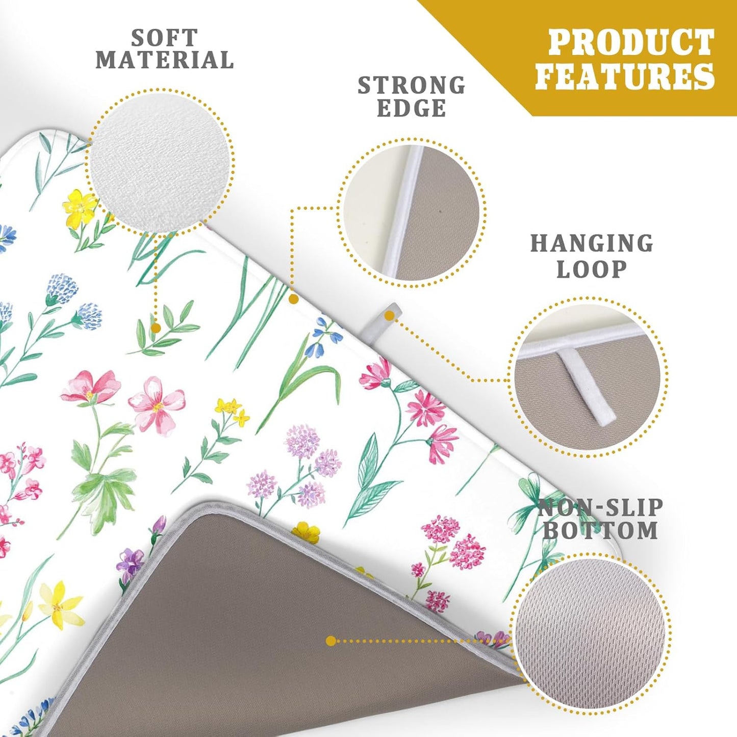 Spring Drying Mats for Kitchen Counter 18×24 Inch Watercolor Flower Large Microfiber Drying Mat Kitchen Accessories Dish Rack Mat Drainer Pad Washable Absorbent