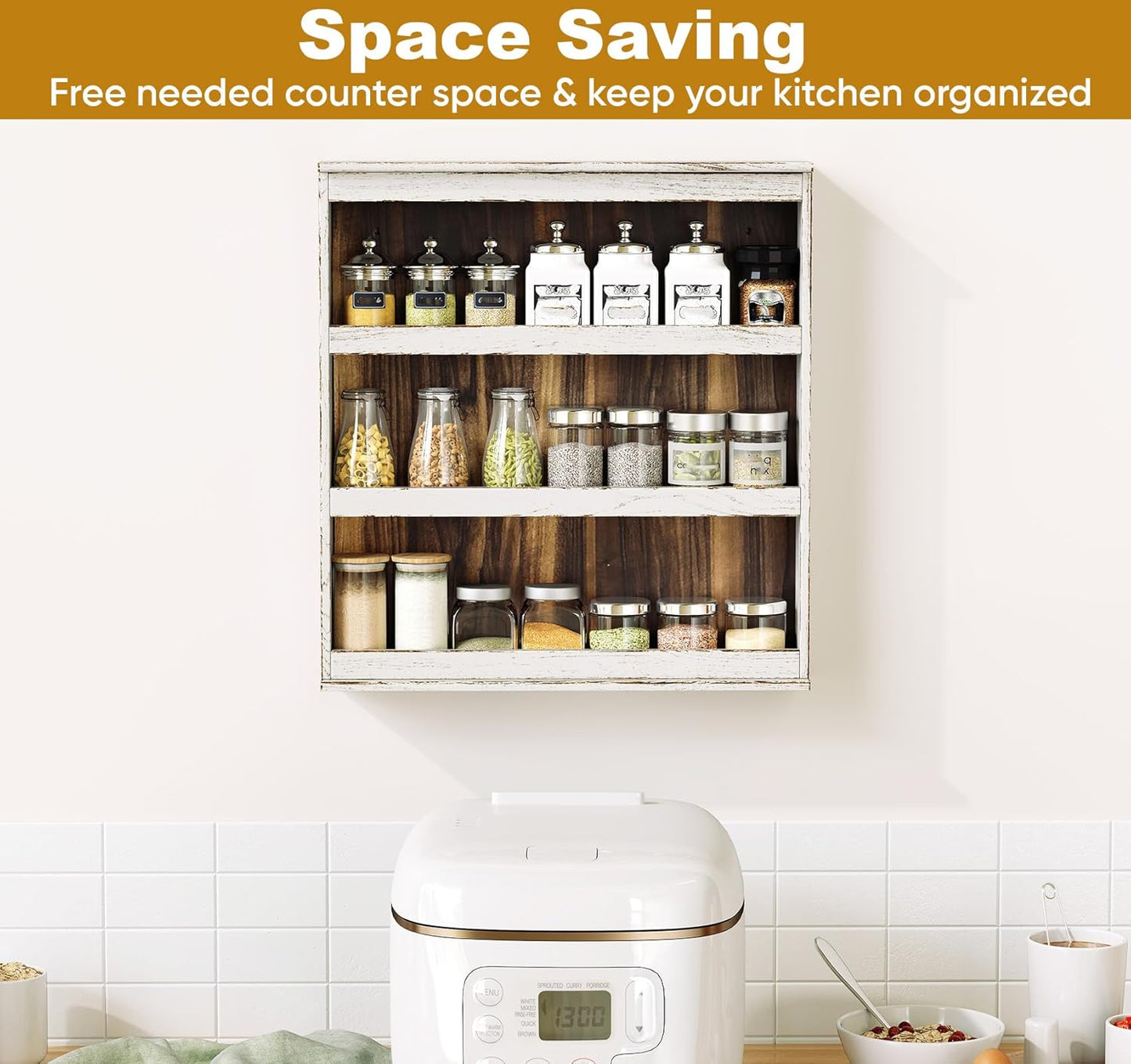 lesolar Rustic Torched Wood Spice Rack Wall Mount, 3 Tier Hanging Spice Rack, Vertical Spice Organizer Seasoning Jar Shelves for Pantry Kitchen Countertop Cabinet