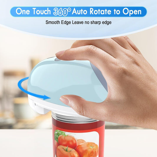 HuiJuKeJi Electric Can Opener, Rechargeable Automatic Can Opener for Seniors with Arthritis, One-Touch Hands-Free Can Opener for Almost Can Sizes, Smooth Edge & Food-Safe Kitchen Gadgets-Blue