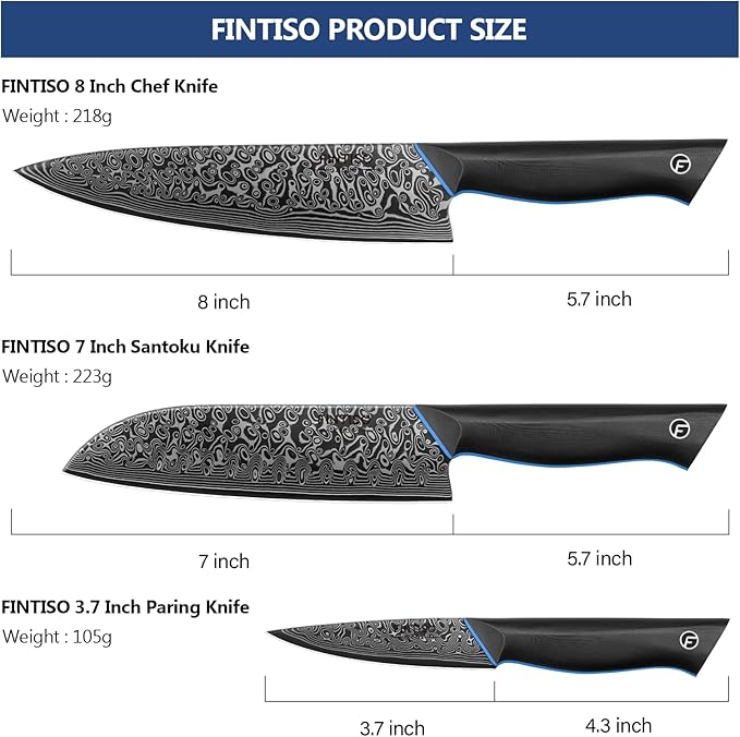 3PCS Kitchen Knife Set, Ultra Sharpe Chef Knife Set Forged of 67-Layer Japanese Damascus Steel, Premium Knives Set Professional Sharp Knives Set with G10 Handle