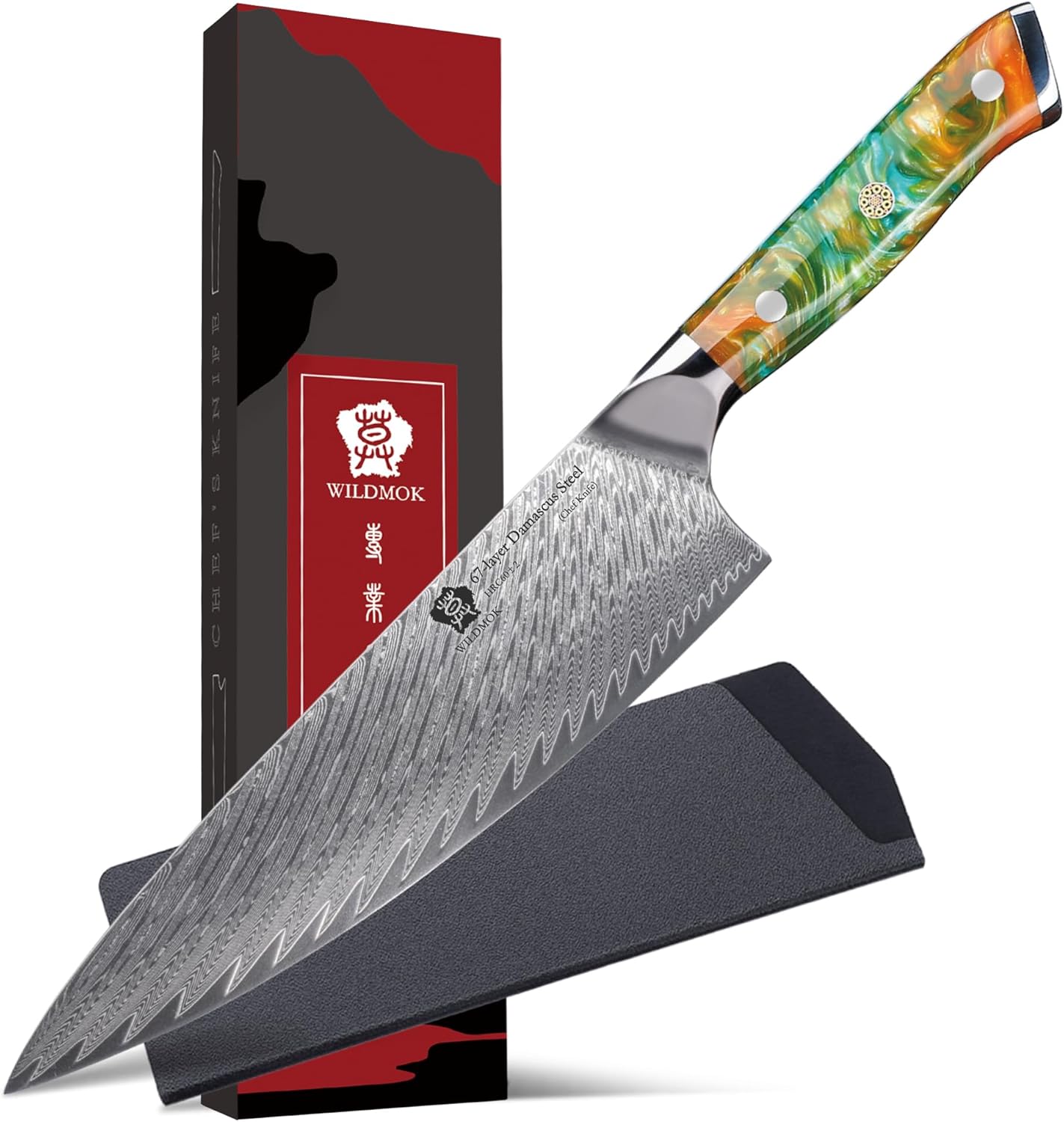 WILDMOK Chef Knife, 8 inch Japanese Damascus Steel Chef Knife, Resin Handle kitchen knives, professional sharp chef's knives for kitchen