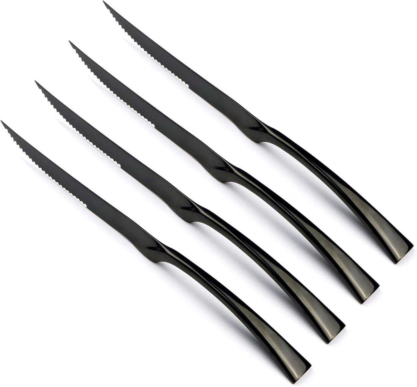 4-Pieces 18/10 Stainless Steel Serrated Sharp Steak Knife Set, Mirror Polishing Black
