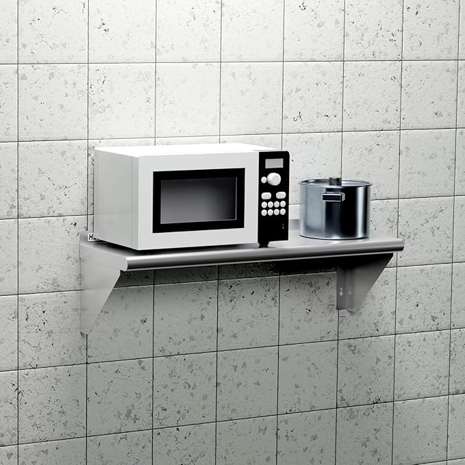 Stainless Steel Wall Mounted Shelf 12 x 30 inch Heavy Duty 250 lb Metal Shelf, Commercial Food Service Storage Rack Shelves for Kitchen, Restaurant, Laundry Room and Home