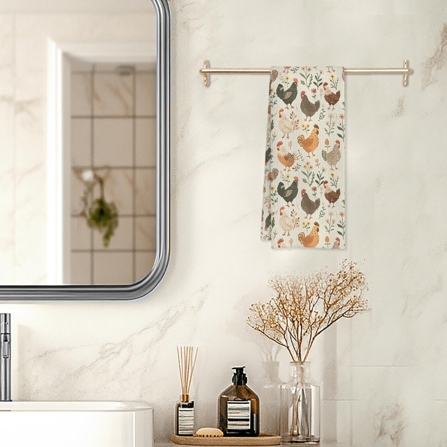 Farmhouse Chicken Rooster Kitchen Towels, Chicken Dish Towels, Rooster Decor Hand Towel for Bathroom Kitchen Decor, Cock Mom Lady Gifts, 16x24 Inch