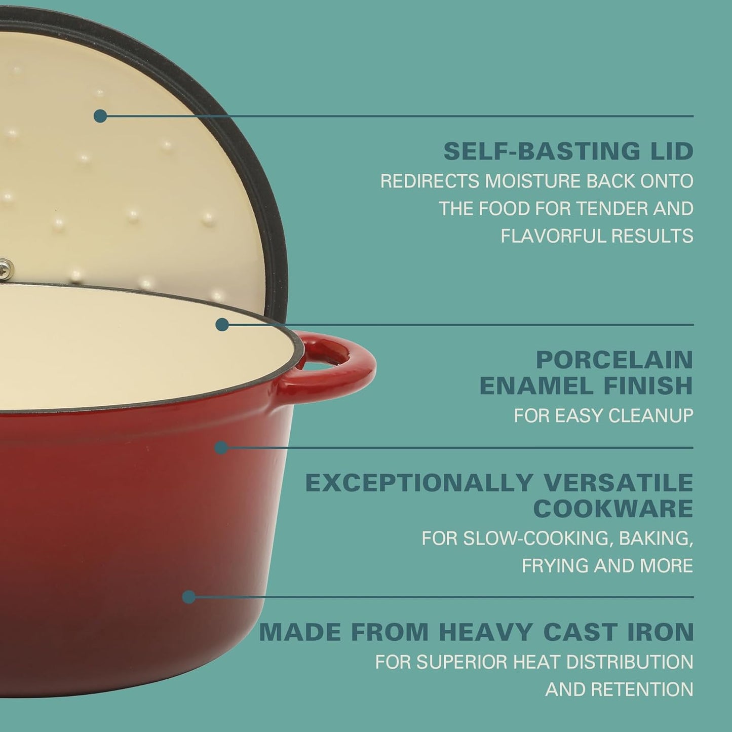 Gibson Home Addlestone 7 Qt Enameled Cast Iron Dutch Oven Pot with Lid – Round, Oven Safe to 500°F, Ideal for Bread Baking & Stews - Gradient Red