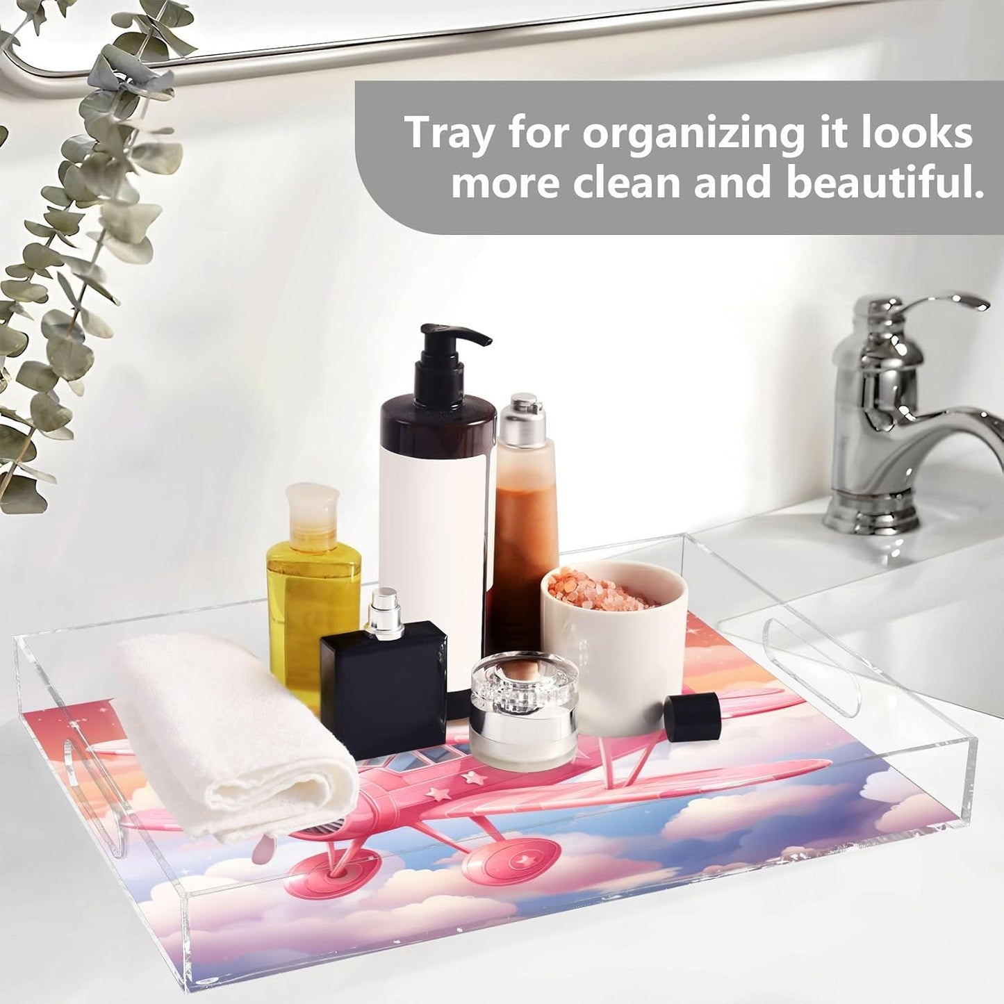 Plastic Food Serving Tray Decorative Vanity Trays for Bathroom Cartoon Aircraft Coffee Table Kitchen Counter 11.8 * 15.7in