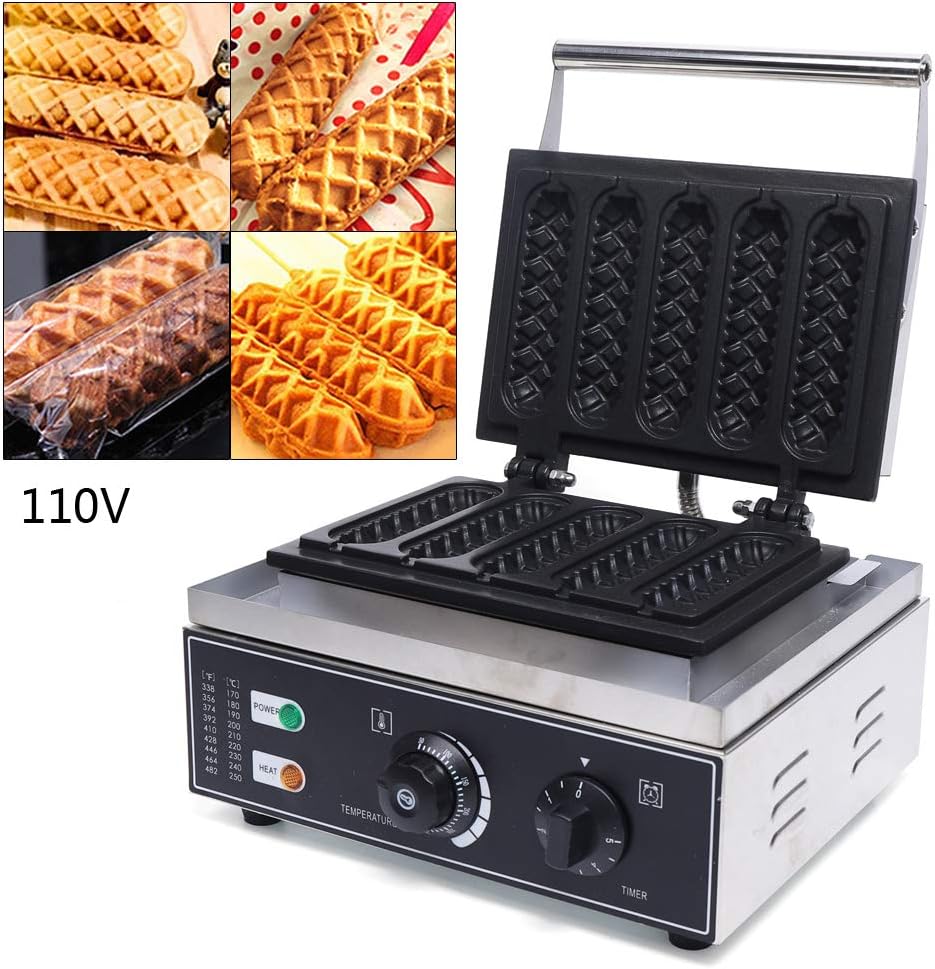 5 PCS Commercial Corn Dog Maker, 110V 1500W Hot Dog Cheese Stick Press Iron, Electric Hot Dog Maker with Non-Stick, Stainless Steel Stick Maker for Hot Dogs on Cheese Sticks Cake Pops