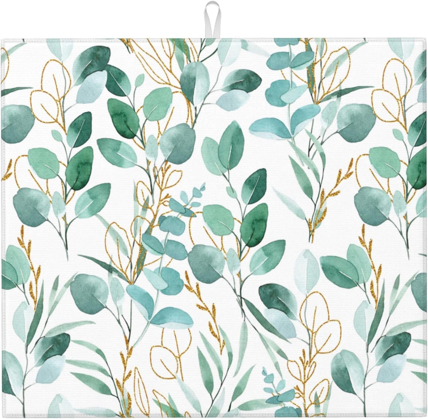 Sage Green Leaves Dish Drying Mat for Kitchen Counter Cute Botanical Dish Drainer Rack Mats 16"x18" Absorbent Reversible Drying Pad Spring Summer Kitchen Decor