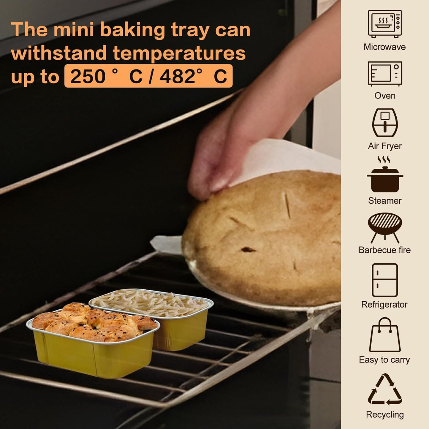 Mini Cake Pans With Lids And Spoons,5.5 oz Rectangle Mini individual Loaf Pans Disposable Aluminum Foil Small Baking Cups Tins (100, Gold)