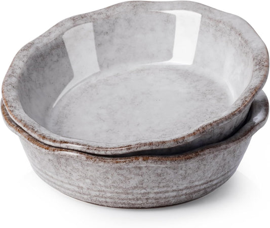 NUTRIUPS Small Pie Pans Set of 2, 6.5 Inch Ceramic Mini Pot Pie Baking Dishes, Oven Safe (6.5in, Grey, 2PCS)