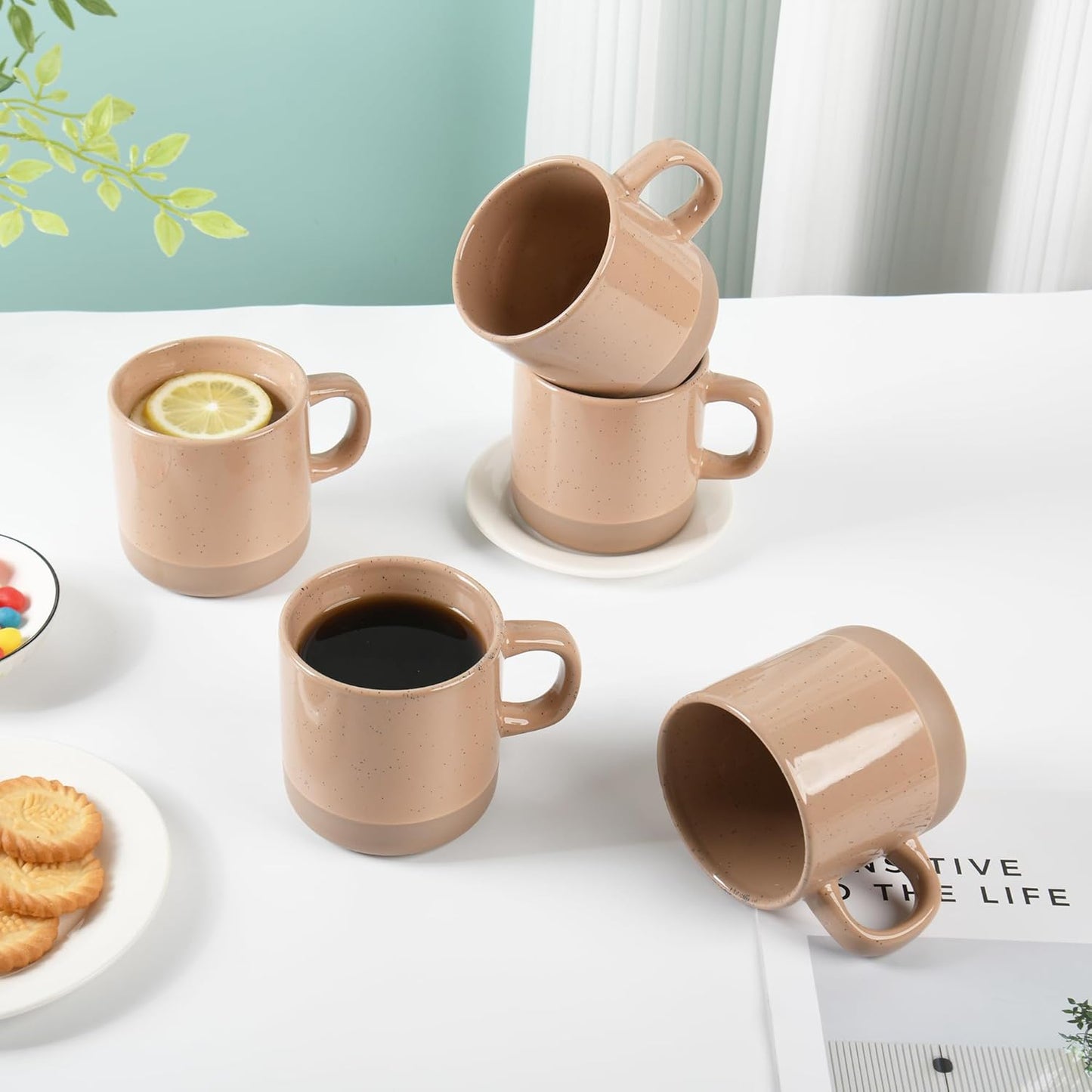 12oz Coffee Mug Set for 6, Tea Cups with Handle for Coffee, Tea, Cocoa, Milk (Cinnamon)