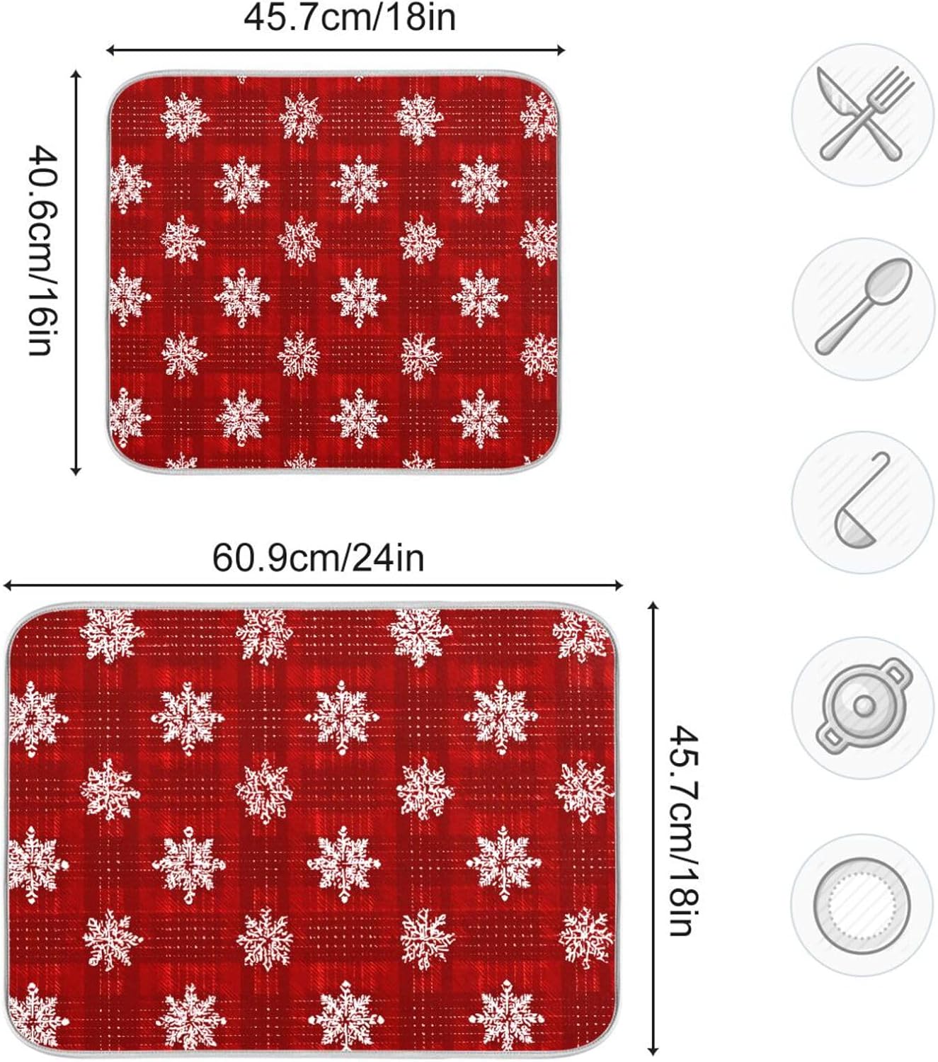 White Snowflake Pattern on Red Dish Drying Mat Super Absorbent Drying Mat 16x18 inch Large Dish Drying Mats for Kitchen Counter Dish Drying Pads Kitchen Drying Matt for Countertop