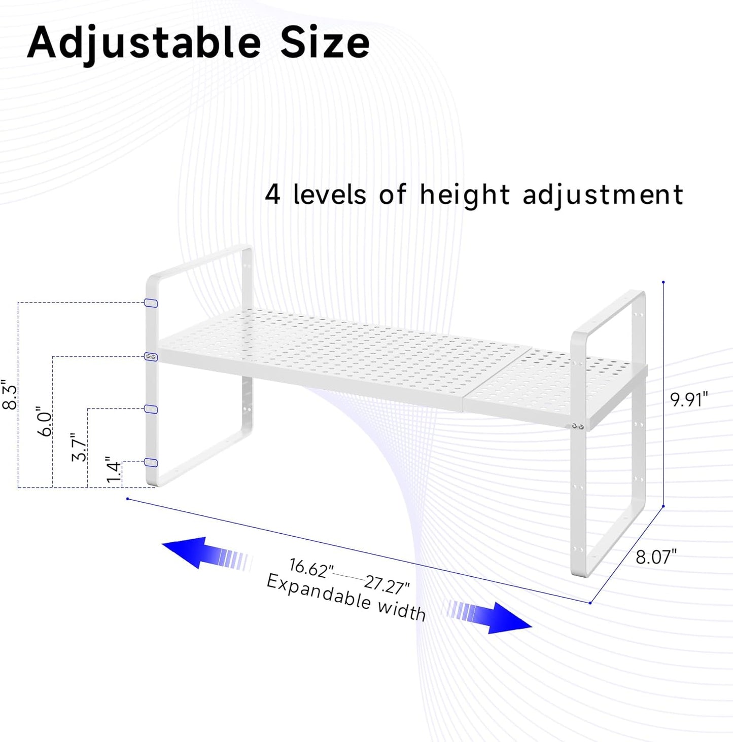 Expandable Kitchen Shelf Organizers, Kitchen Cabinet Organizer Stand Rack Organization for Countertop Cupborad Pantry, White 2 Pack