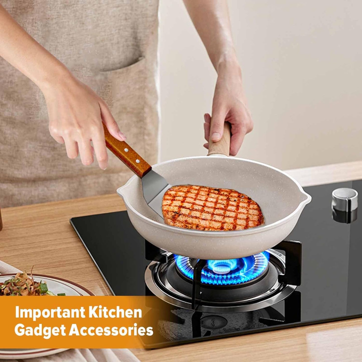 Metal Spatula Set for Kitchen Use,2Pcs Large Stainless Steel Spatulas for Cast Iron Skillet,Wood Handle Wok Flat Top Grill Griddle Spatula Turner Flipper Utensil Set for Burgers Pancake Egg Fish BBQ