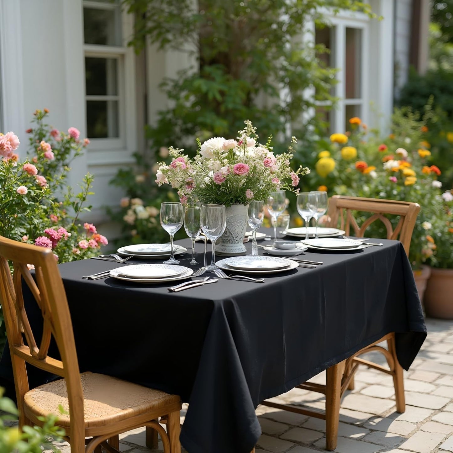 sancua Rectangle Tablecloth - 54 x 120 Inch - Water Resistant Spill Proof Washable Polyester Table Cloth, Decorative Fabric Table Cover for Dining Tables, Buffet Parties and Camping, Black