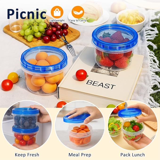 10 Pack 17oz Reusable Freezer Storage Containers with Twist Top Lids Airtight, Clear Plastic Food Storage Meal Prep Containers for Leftover Lunch Fruit Salad Oats, Small Soup Container Microwave Safe