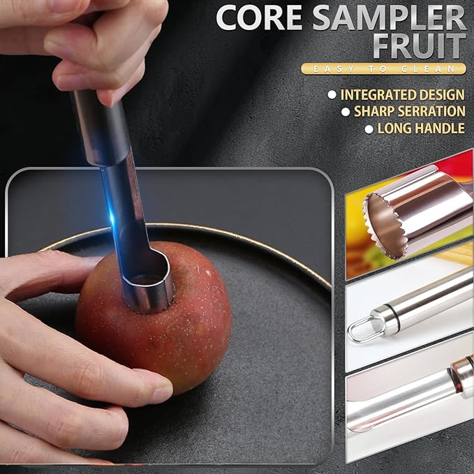 Stainless Steel Fruit and Vegetable Corer Set, Multi-Function Corer and Seed Remover for Apple Tomato (7)