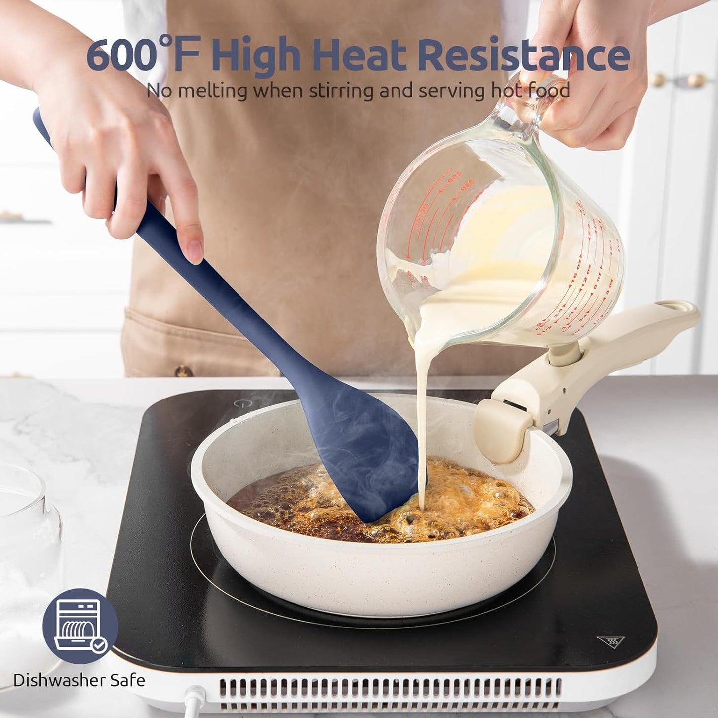 600ºF Heat Resistant Silicone Spoon: U-Taste 13.3in Solid Kitchen Cooking Spoon, Nonstick Food Grade Large Soup Rubber Utensil for Mixing, Serving, Stirring, Basting, for Pot Cookware (Midnight Blue)