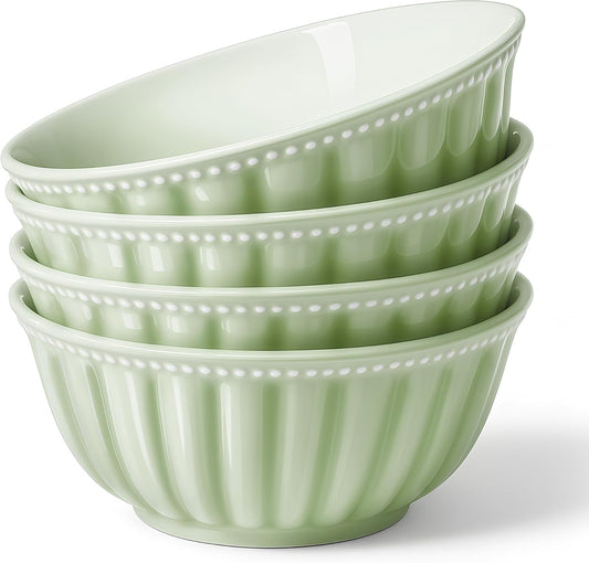 Ceramic Soup Serving Bowls for Kitchen, 6.4 Inch, Set of 4, Cereal Bowl Porcelain, Oven & Microwave Safe, Green