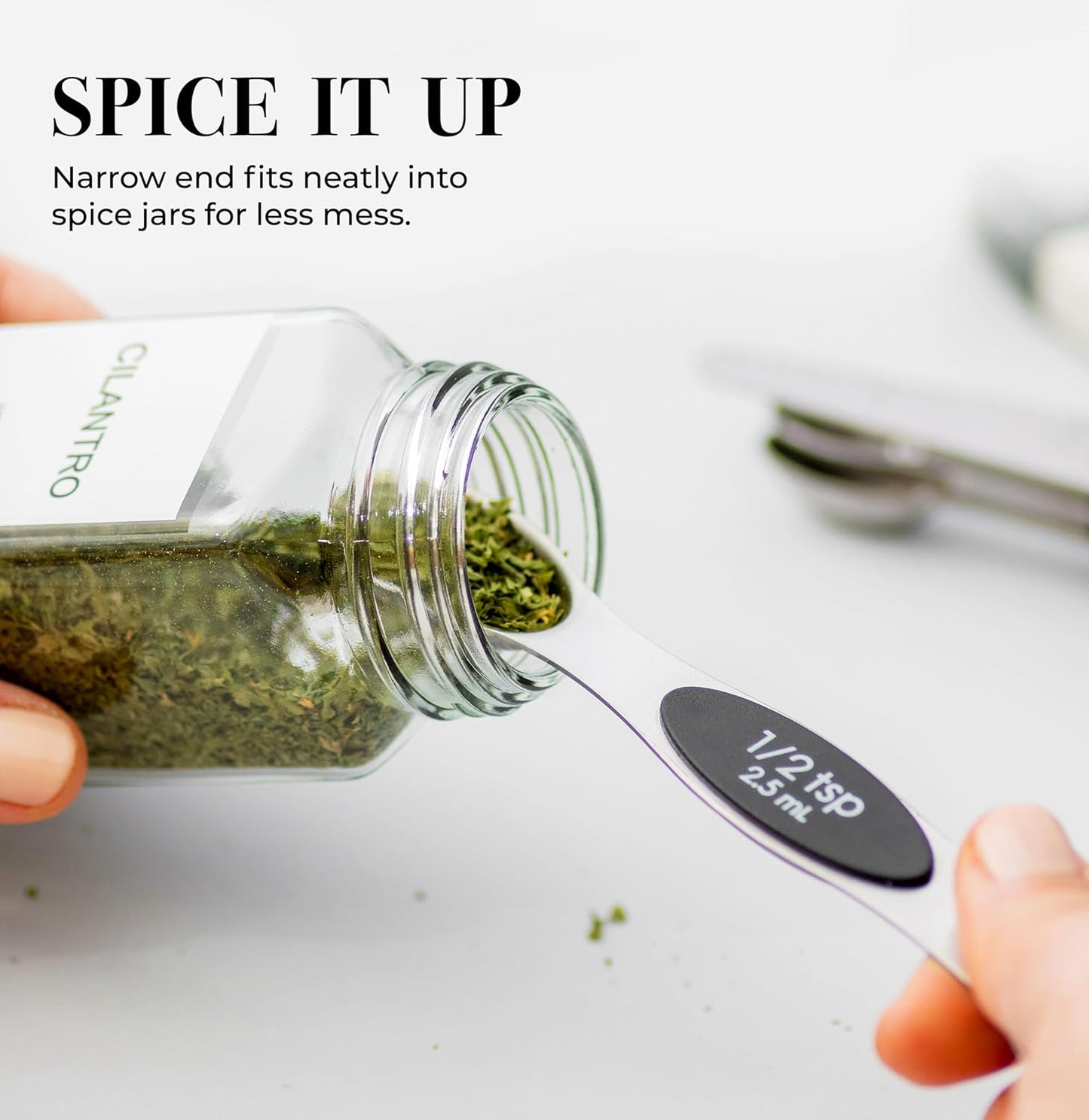 Stanless Steel Magnetic Measuring Spoons Set with Leveler - 8-Piece Heavy Duty Metal, Dual Sided, Stackable, BPA Free, Stainless Steel Measuring Spoons for Dry & Liquid Ingredient - Fits in Spice Jars