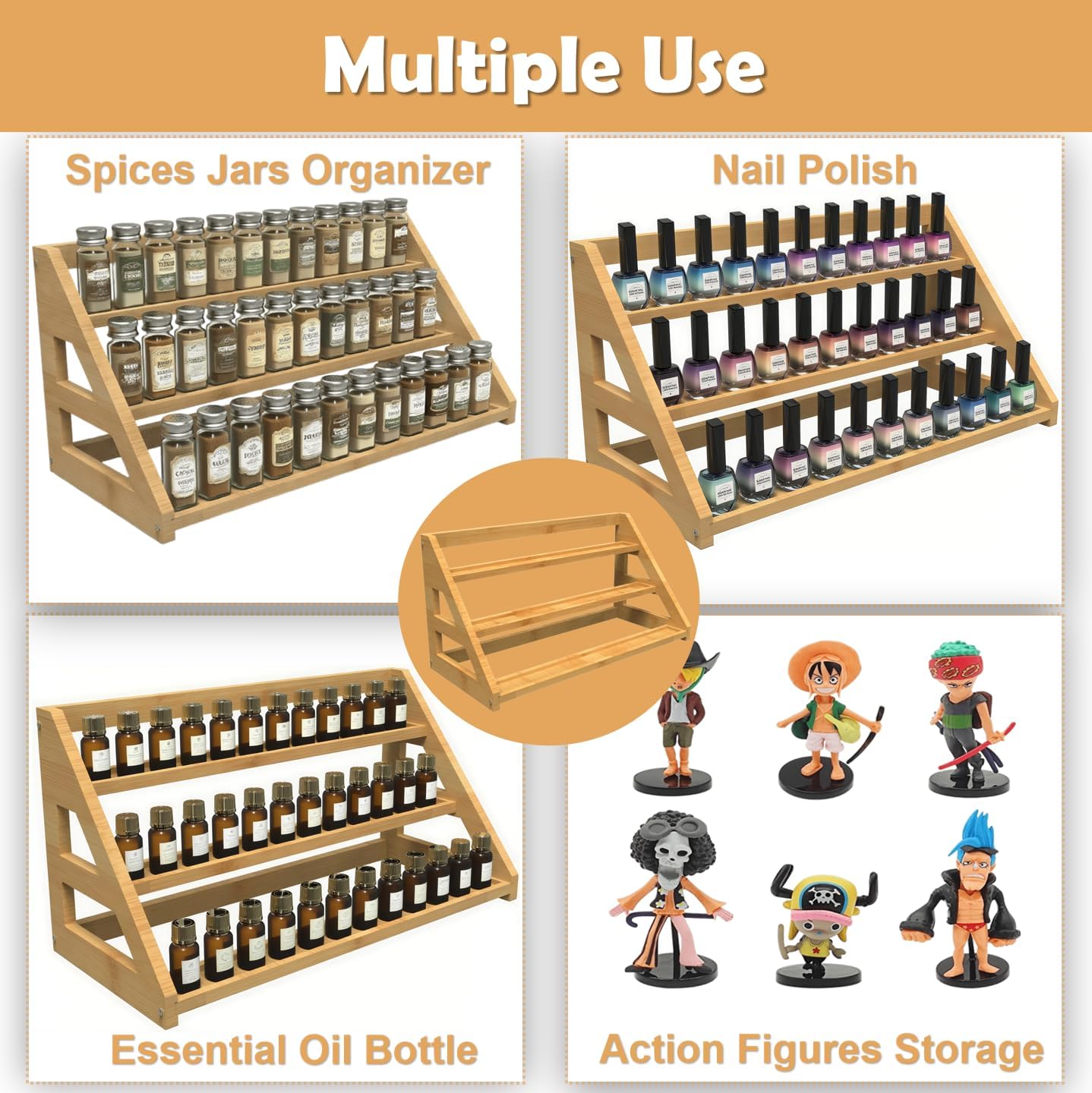 Bamboo Spice Rack: Large Spice Shelf for Kitchen Countertop Pantry Cabinet Organizer, Holds 24 Spice Jars (1.8")