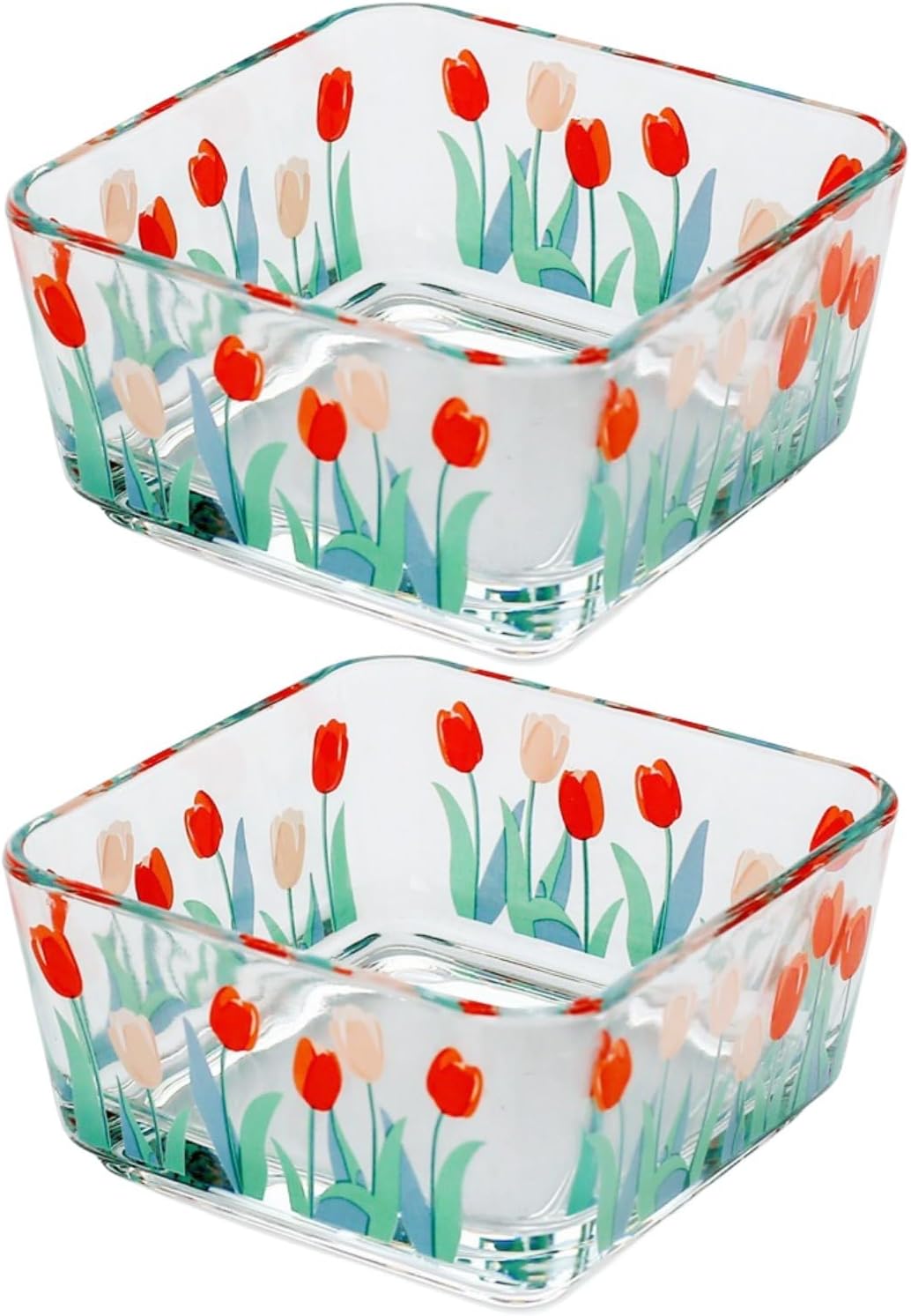9 OZ Small Flower Candy Dish Floral Candy Bowl Cute Tulip Square Glass Bowl for Snack,Dessert,Fruit,Icecream,Yogurt,Dipping,Prep,Mini Clear Serving Bowl,set of 2