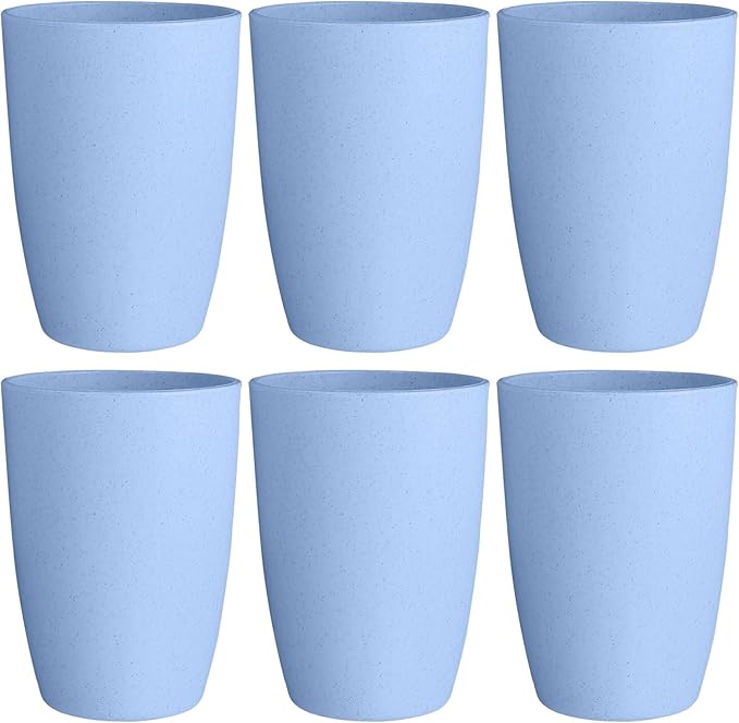 LuckyZone Wheat Straw Reusable Cup (12 oz) - Unbreakable Drinking Glasses Sets of 6 - Dishwasher Safe Tumbler - Lightweight, BPA Free and Eco friendly (6Pcs/Blue)