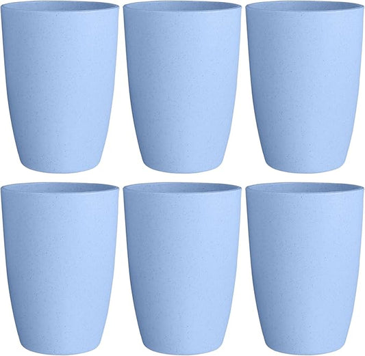 LuckyZone Wheat Straw Reusable Cup (12 oz) - Unbreakable Drinking Glasses Sets of 6 - Dishwasher Safe Tumbler - Lightweight, BPA Free and Eco friendly (6Pcs/Blue)