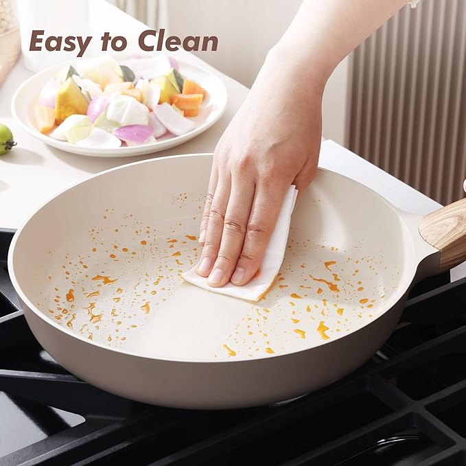 SENSARTE Ceramic Nonstick Frying Pan Skillet 11Inch Non Stick Omelette Pans, Non-toxic Healthy Kitchen Cooking Chef's Pan, Free of Intentionally Added PFOA/PFAS/PTFE, Induction Compatible, Taupe