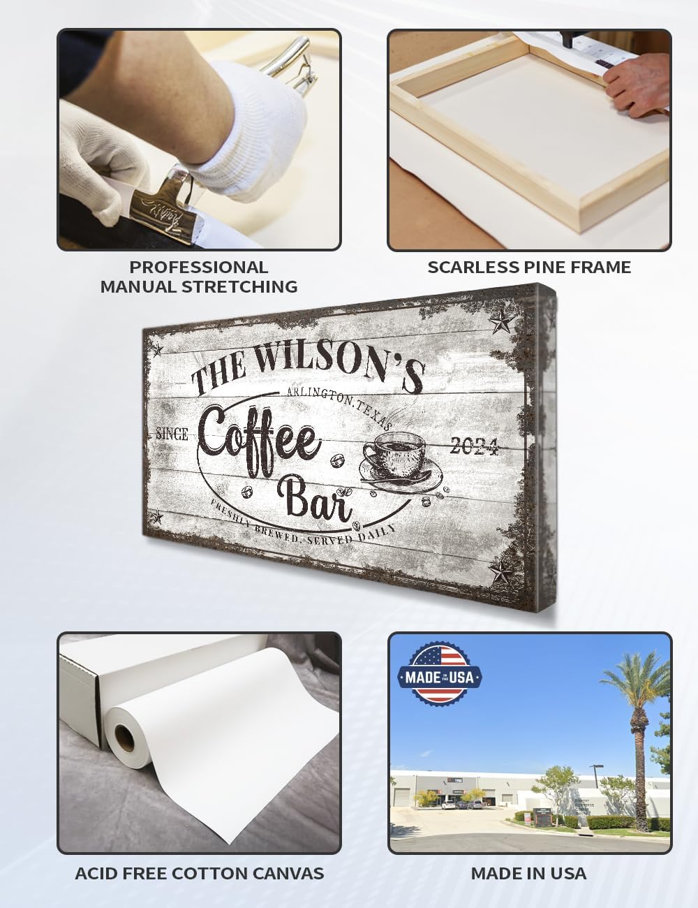 IPIC - Custom Coffee Bar Sign, Personalized Large Canvas Wall Art with Family Name, Vintage Coffee Station Decor, Canvas Prints Gift for Friend Family