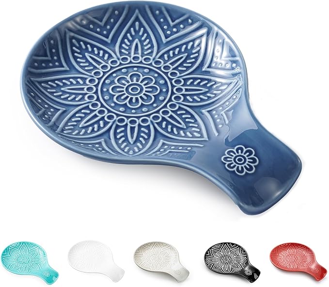 Ceramic Spoon Rest, 7.48 Inches Spoon Holder for Kitchen Counter, Kitchen Accessories, Dishwasher Safe, Dark Blue
