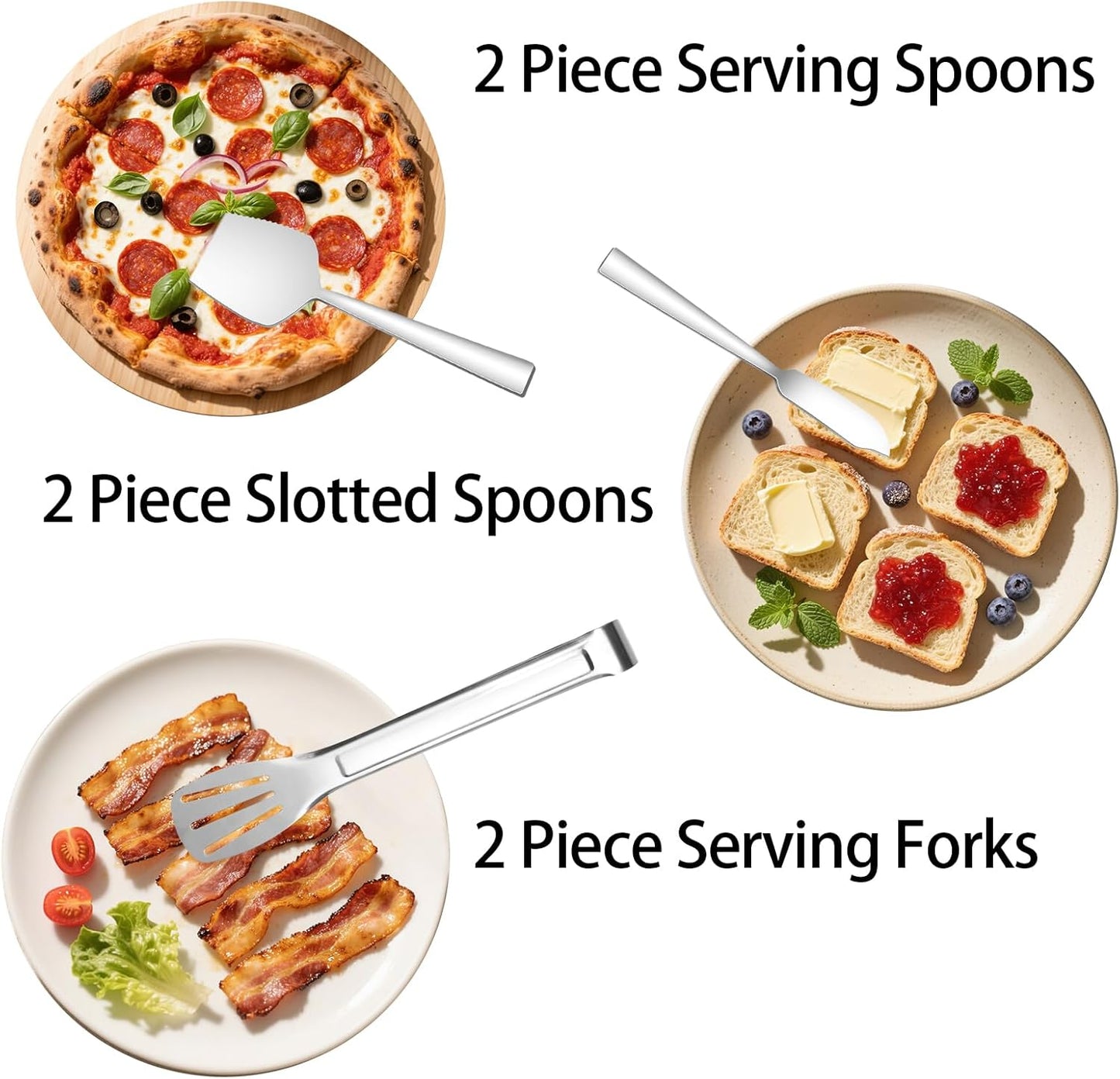 Stainless Steel Serving Utensils, Amafox 10-Piece Serving Silverware Utensils Set Include Spoons, Slotted Spoons, Forks, Appetizer Tongs,Cake Server,Butter Knife, for Party, Daily Use(Silver)