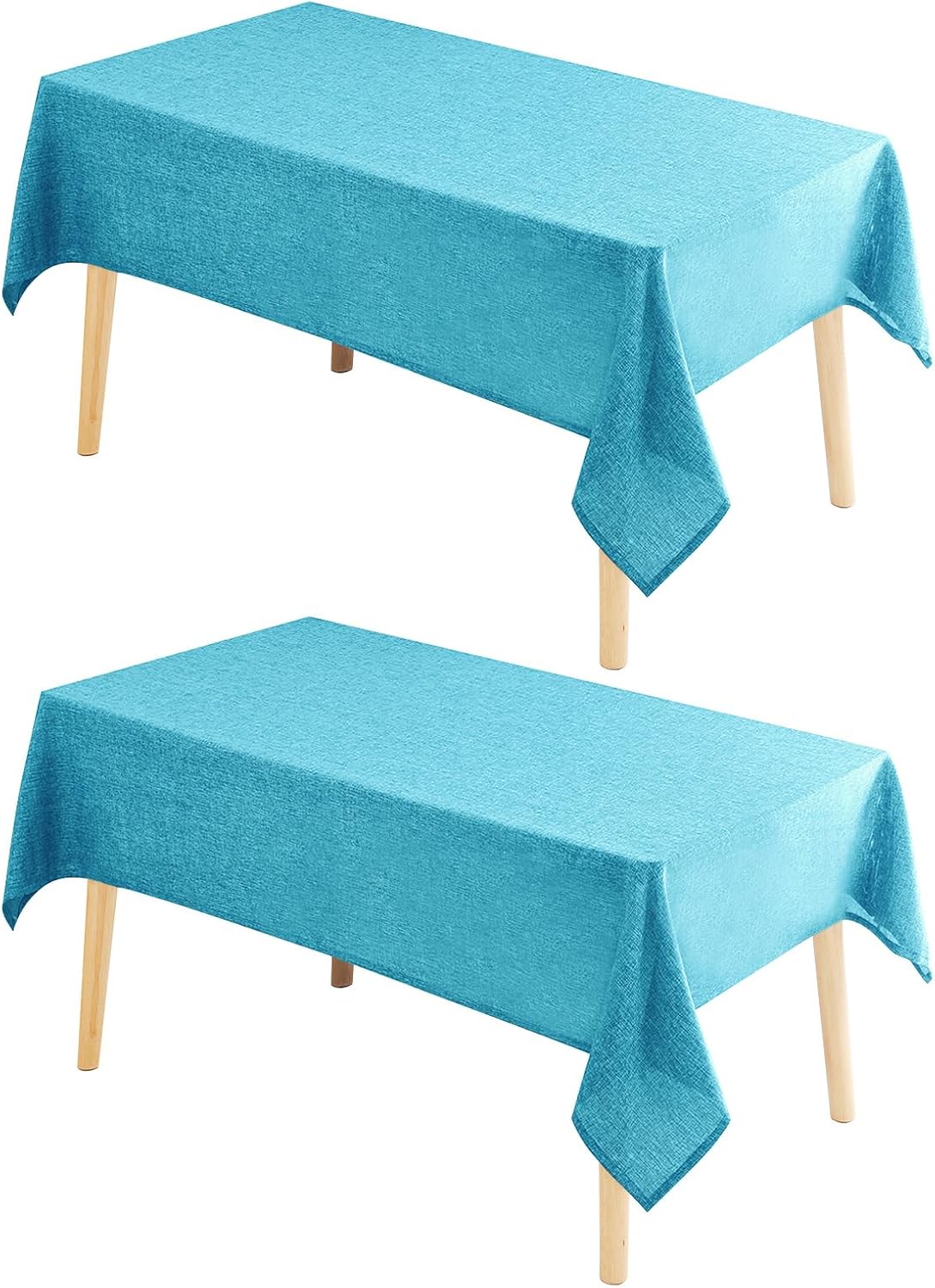Hiasan 2 Pack Faux Linen Rectangle Tablecloth - Wrinkle and Stain Resistant Washable Table Cloth for Kitchen Dining Room Holiday Table Cover for Dinner, Teal, 60 x 140 Inch