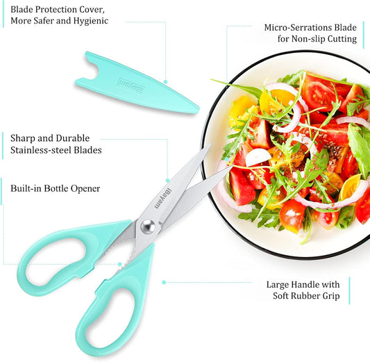 iBayam Kitchen Scissors - All Purpose Heavy Duty Meat Scissors, Poultry Shears, Dishwasher Safe, Stainless Steel, 2-Pack, Pastel Pink, Mint Blue