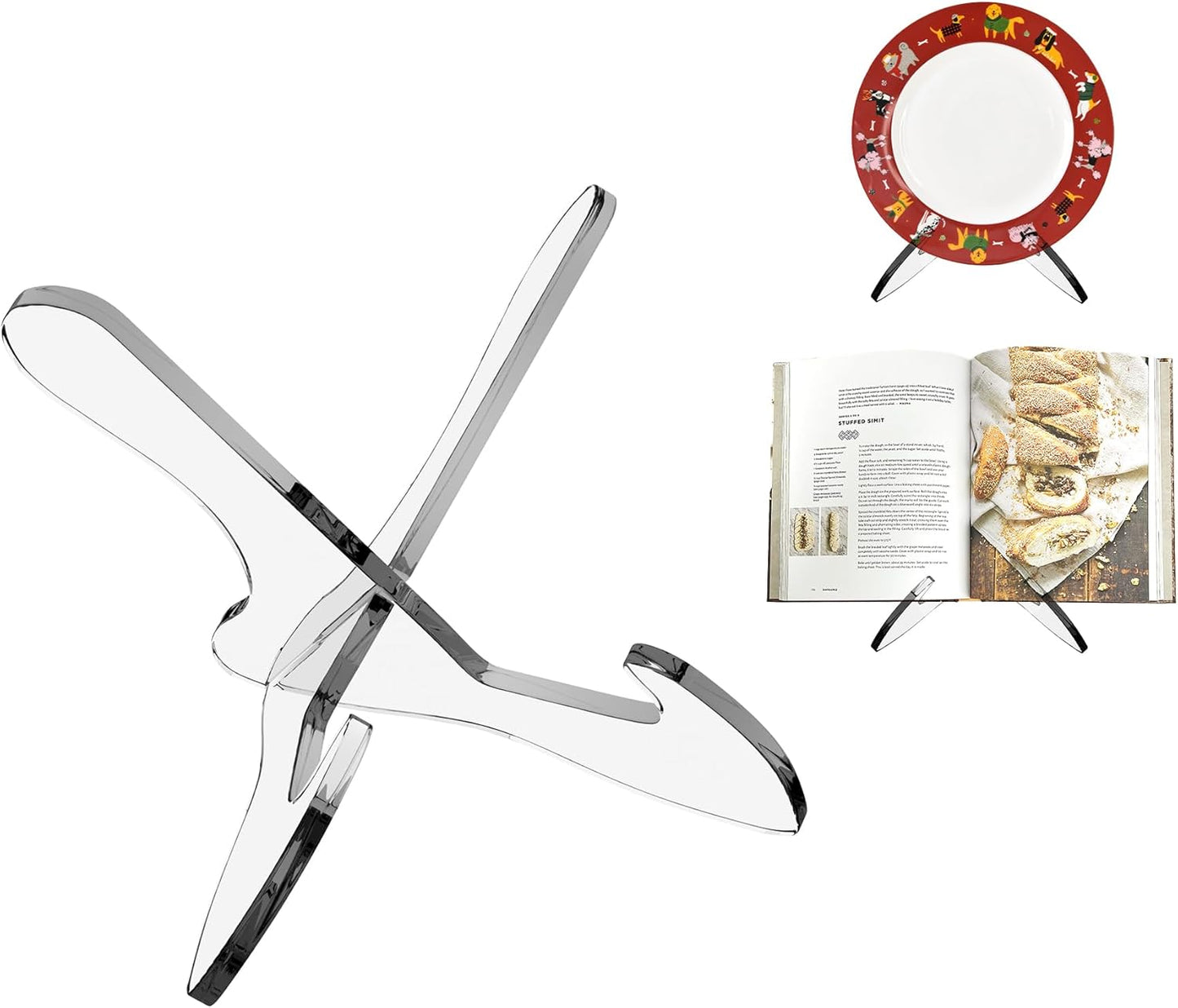 Boloyo "X Shape Acrylic Plate Display Stand, 4.5 Inch 1PC Clear Acrylic Bowl Plate Platter Dish China Porcelain Display Holder Easel Base for Home Kitchen School Art Display