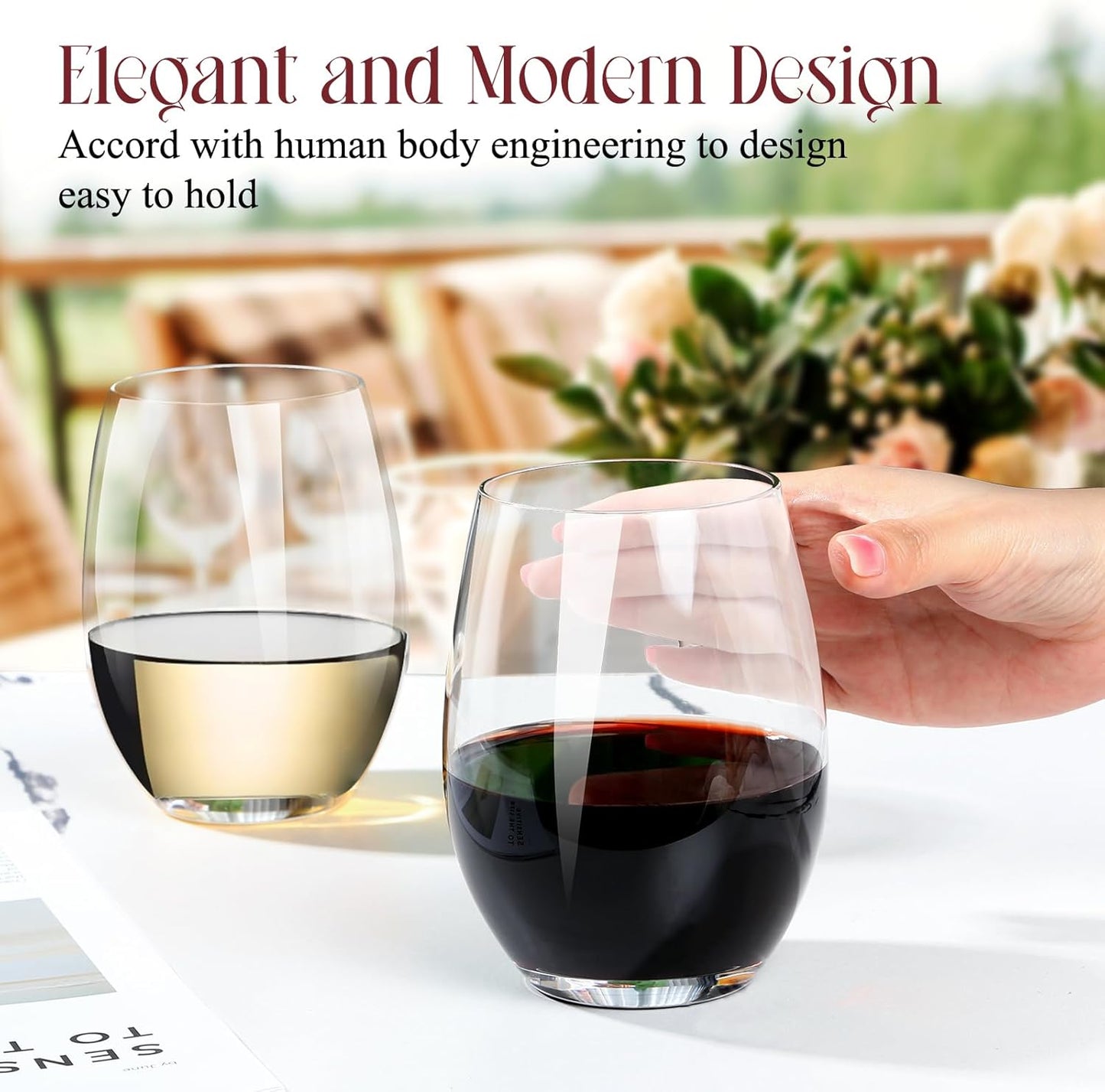 CHENGO Stemless Wine Glasses Set of 4 for Daily Use, 18oz Premium Stemless Red or White Wine Crystal Glass, No Stem Wine Glasses, Gifts for Wedding, Anniversary, Hosting, Birthday