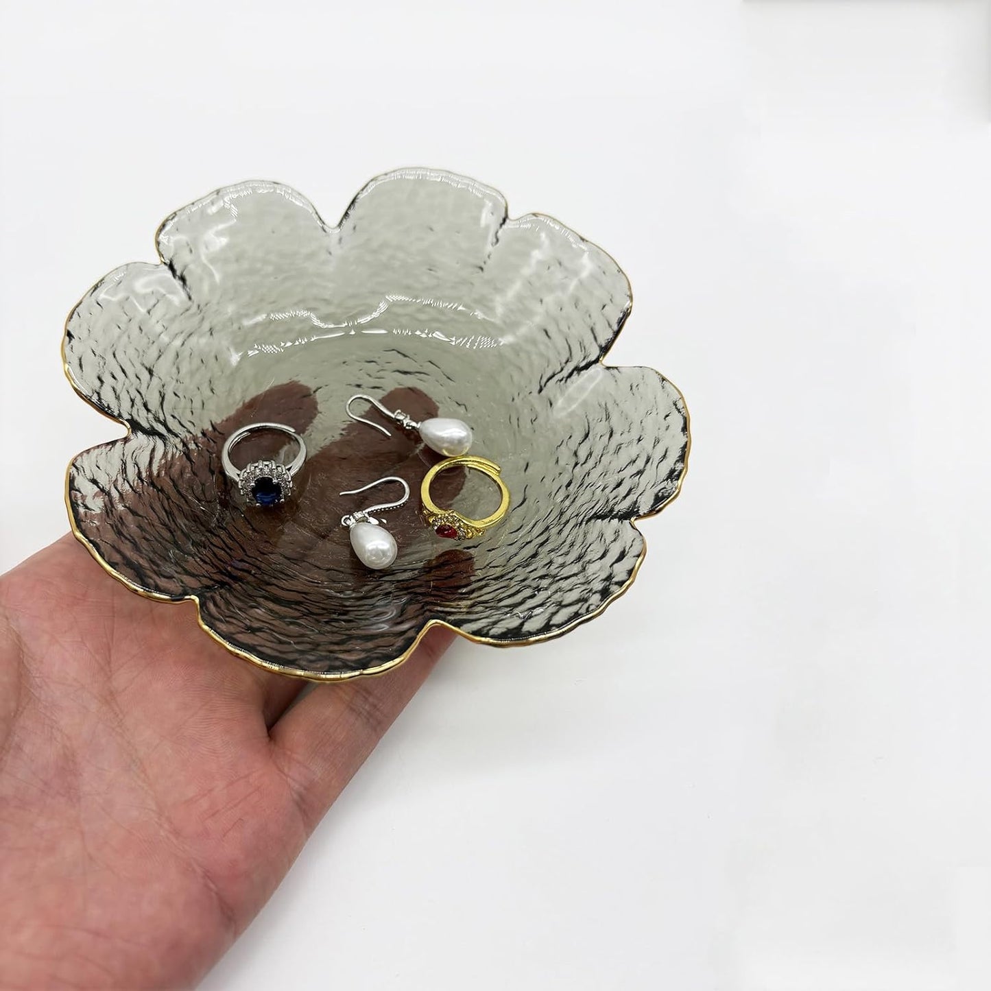 Flower Glass Jewelry Dish Tray, Small Ring Dish, Crystal Ring Jewlery Holder Dish, Vanity Decorative Tray Jewelry Plate, Engagement Gift Trinket Dish for Rings, Earrings, Entryway Key Bowl
